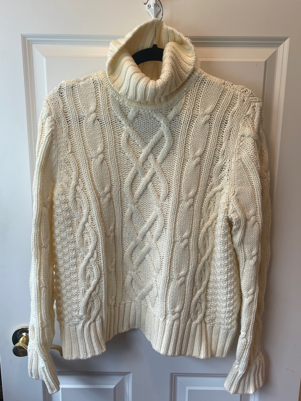 Lands' End Ivory Cable Turtleneck Drifter Sweater